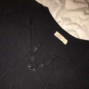 hollister, black lace up shirt
